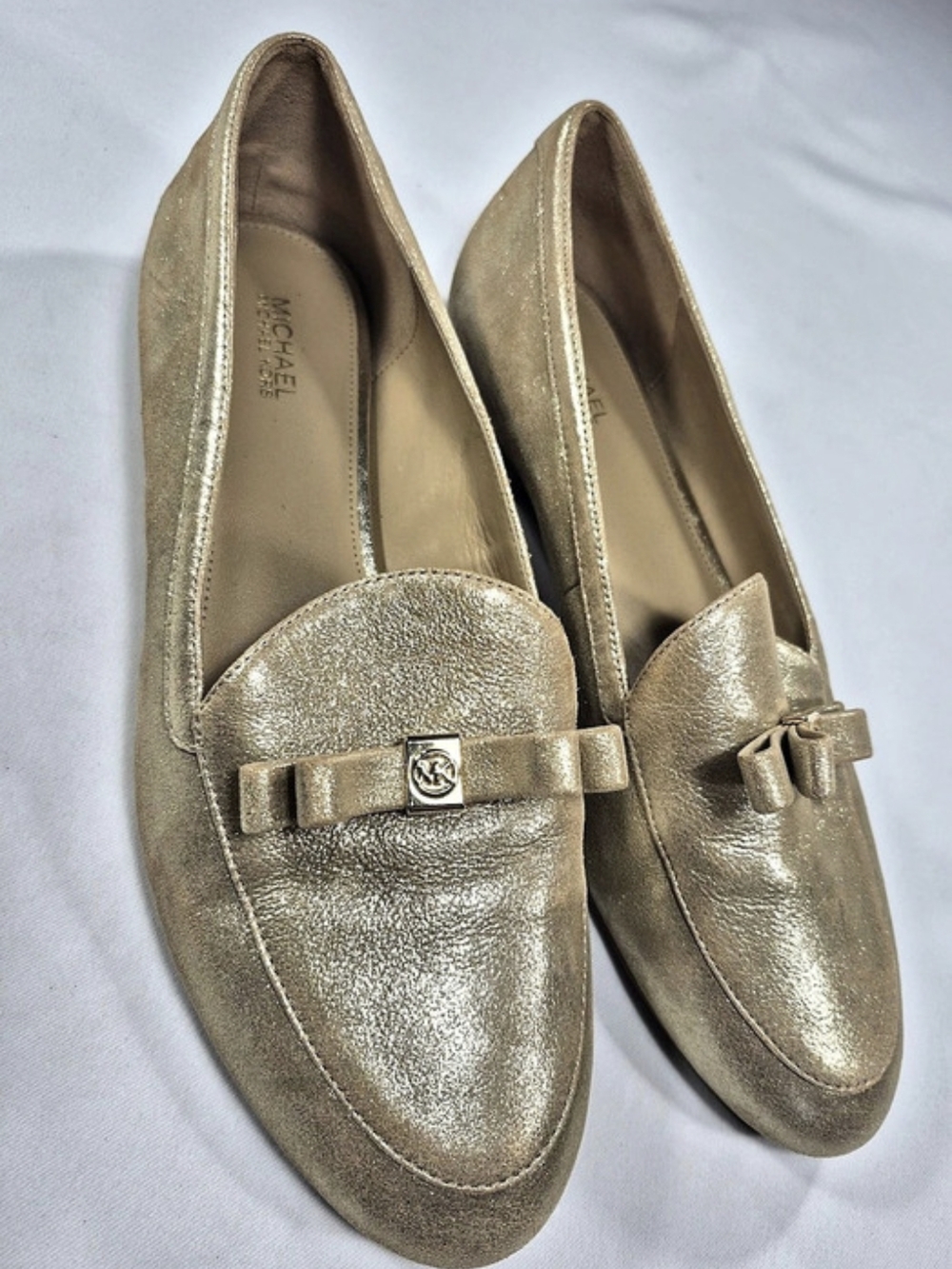 Michael Kors Fulton Moc Metallic Bow Loafers Gold US 9M
